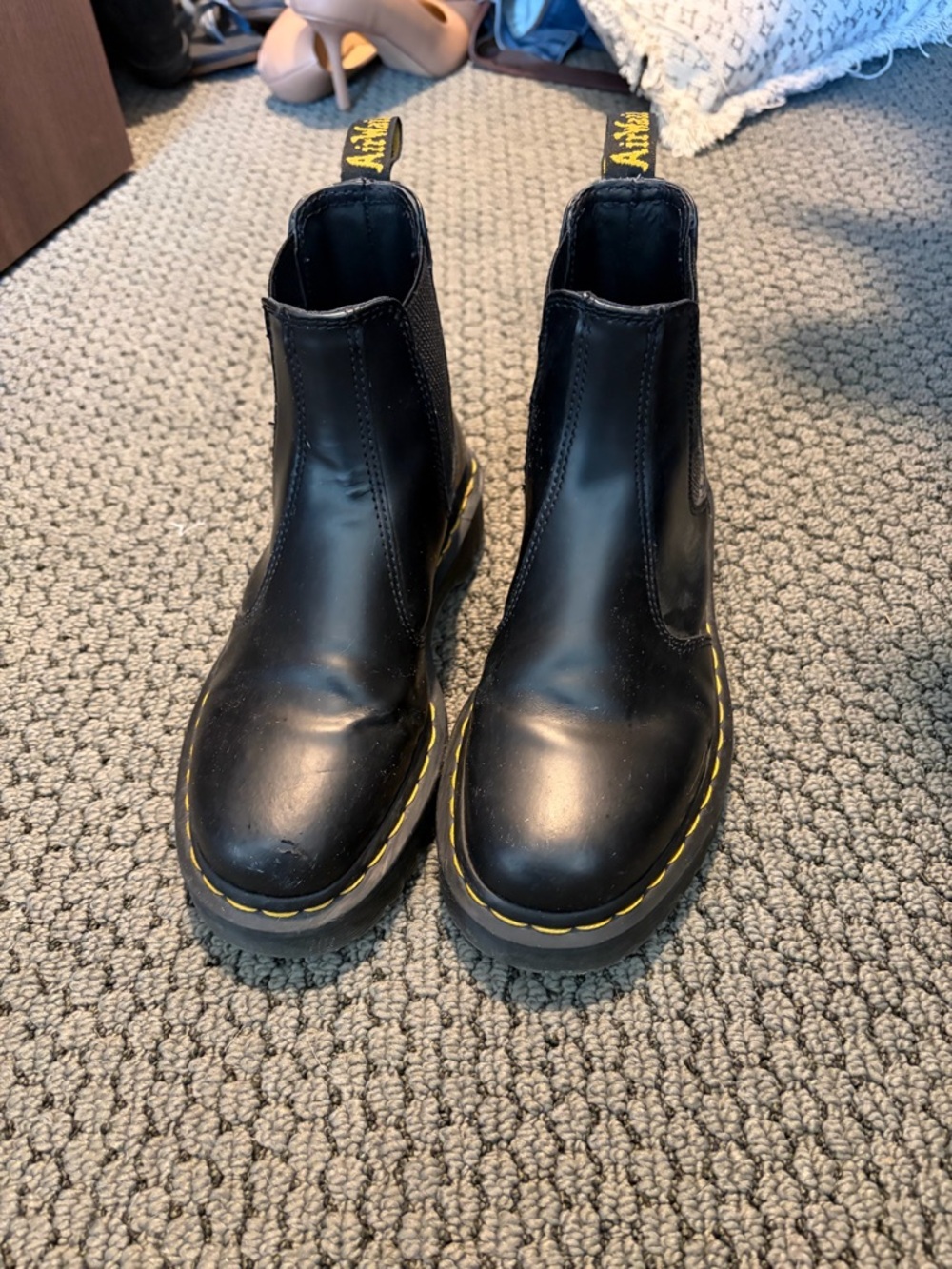 Dr. Martens Black Chelsea Ankle Boots with Yellow Stitching